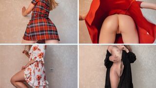 Világos Szőke kis csaj ruhapróba nélkül bugyi, méretes segggel csábít