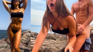 Híres influenszer (jegyes lány) segglyukba kapja szardínia sziklái mögött
