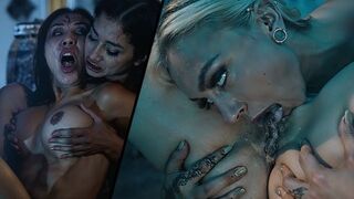 Kívánatos csajok ollóznak és kényeztetik egymást egy vad lesbi buliban a Parasited csatornán Natasha Nice és Kendra Sunderland főszereplésével